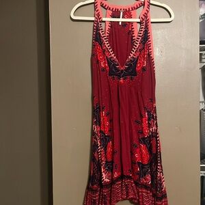 Red and Pink Sleeveless Dress